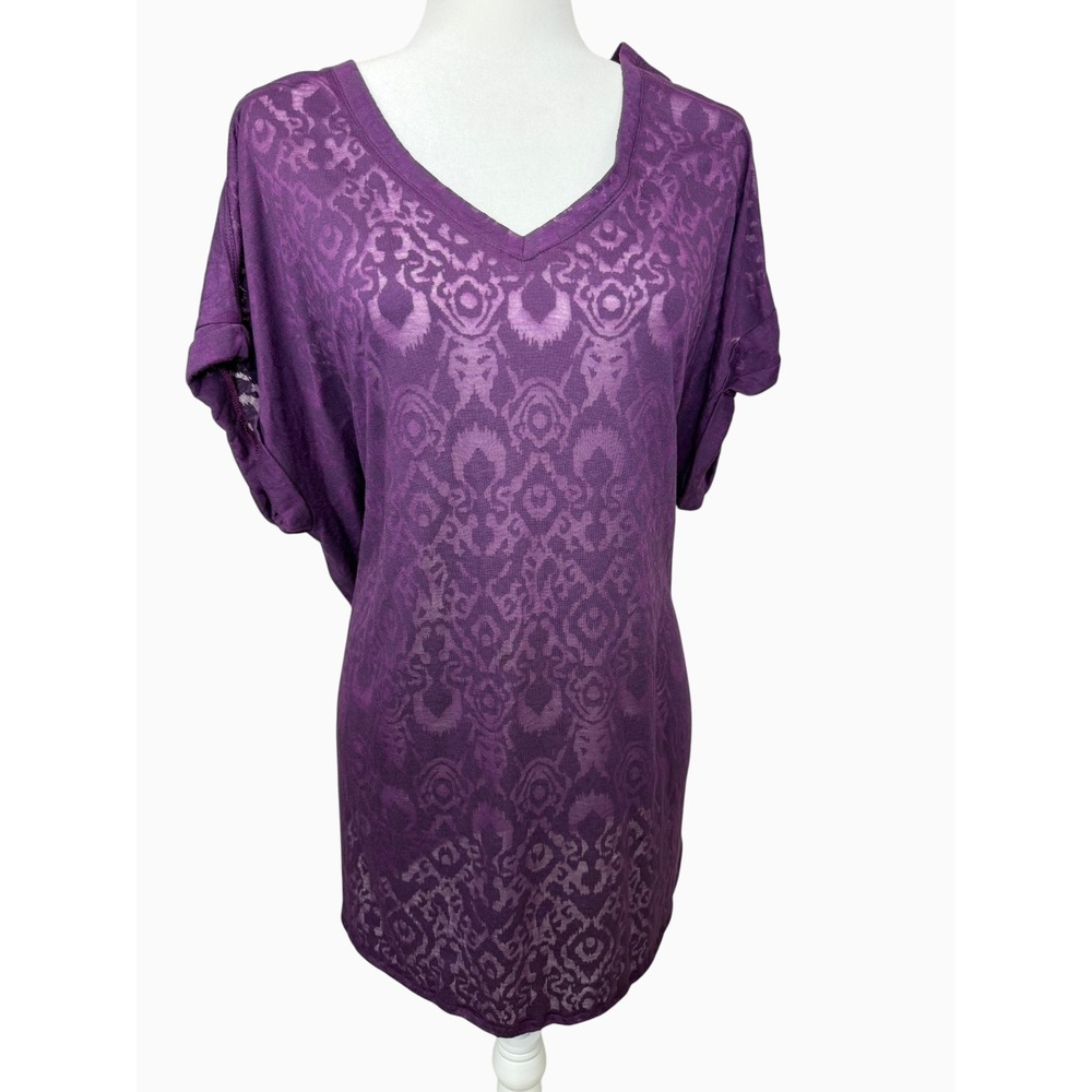 The Balance Collection 2X Purple Burnout V-Neck Tunic Top Relaxed Boho